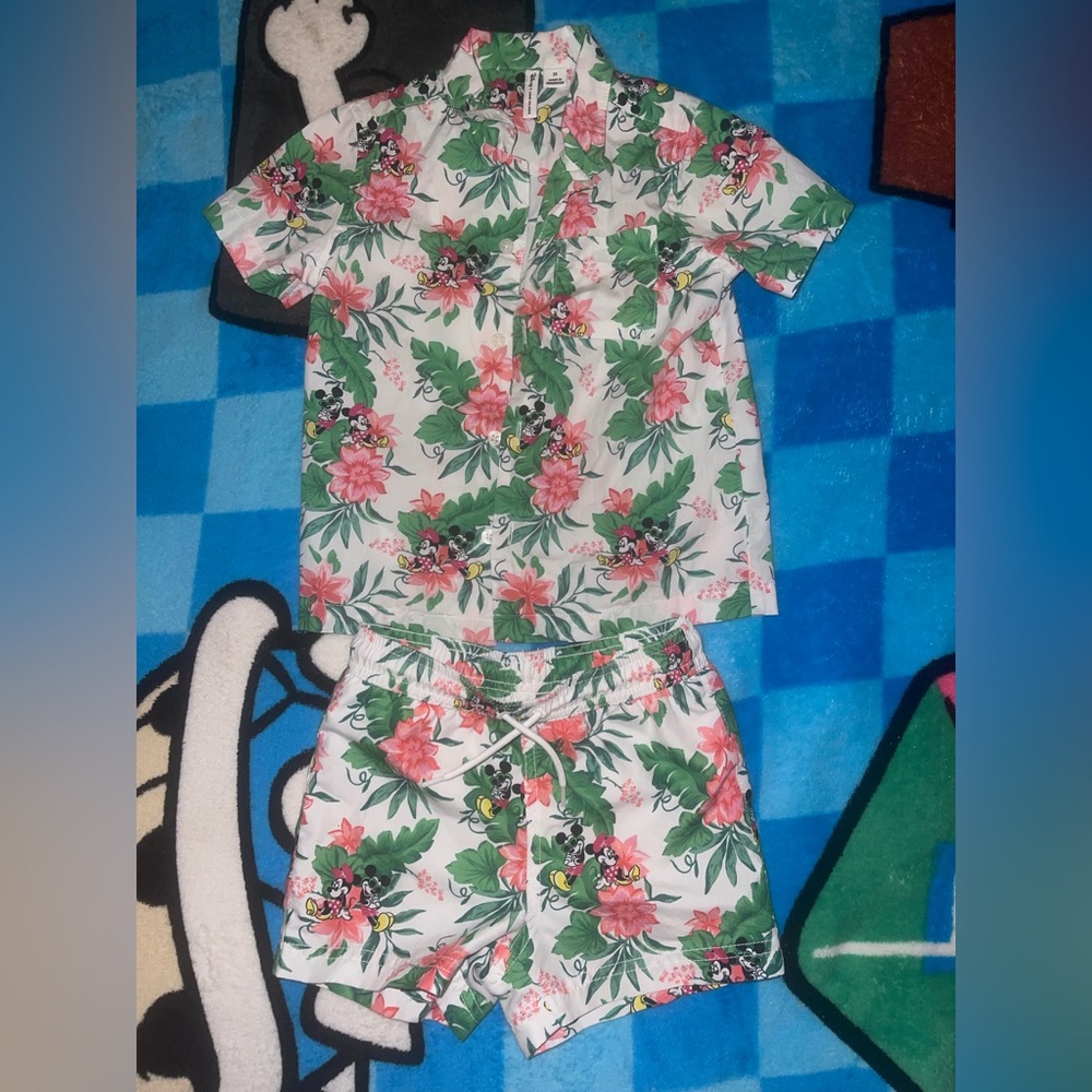 Disney swim shorts and button up 2T
